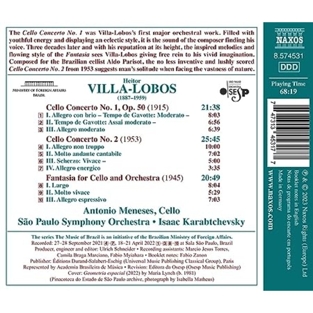 Naxos VILLA-LOBOS: CELLO CONCERTOS NOS. 1 AND 2 - FANTASIA FOR CELLO