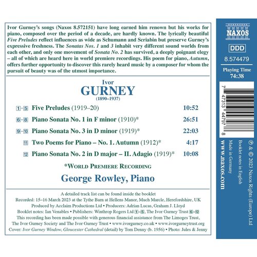 Naxos GURNEY: PIANO SONATAS NOS. 1 AND 3 - PIANO SONATA NO. 2