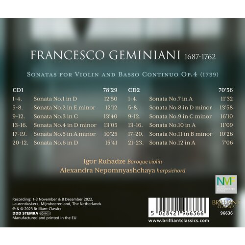 Brilliant Classics GEMINIANI: VIOLIN SONATAS OP.4