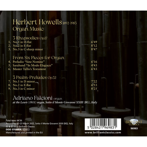 Brilliant Classics HOWELLS: ORGAN MUSIC; RHAPSODY & PSALM-PRELUDE