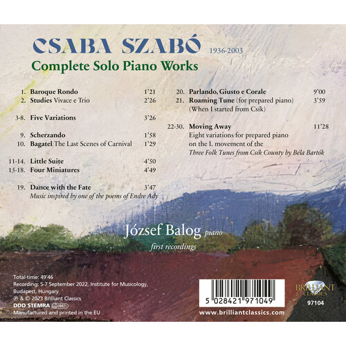 Brilliant Classics SZABO: COMPLETE SOLO PIANO WORKS