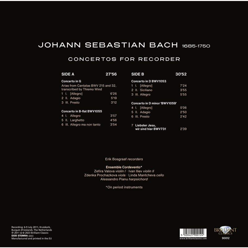 Brilliant Classics J.S. BACH: CONCERTOS FOR RECORDER (1LP)