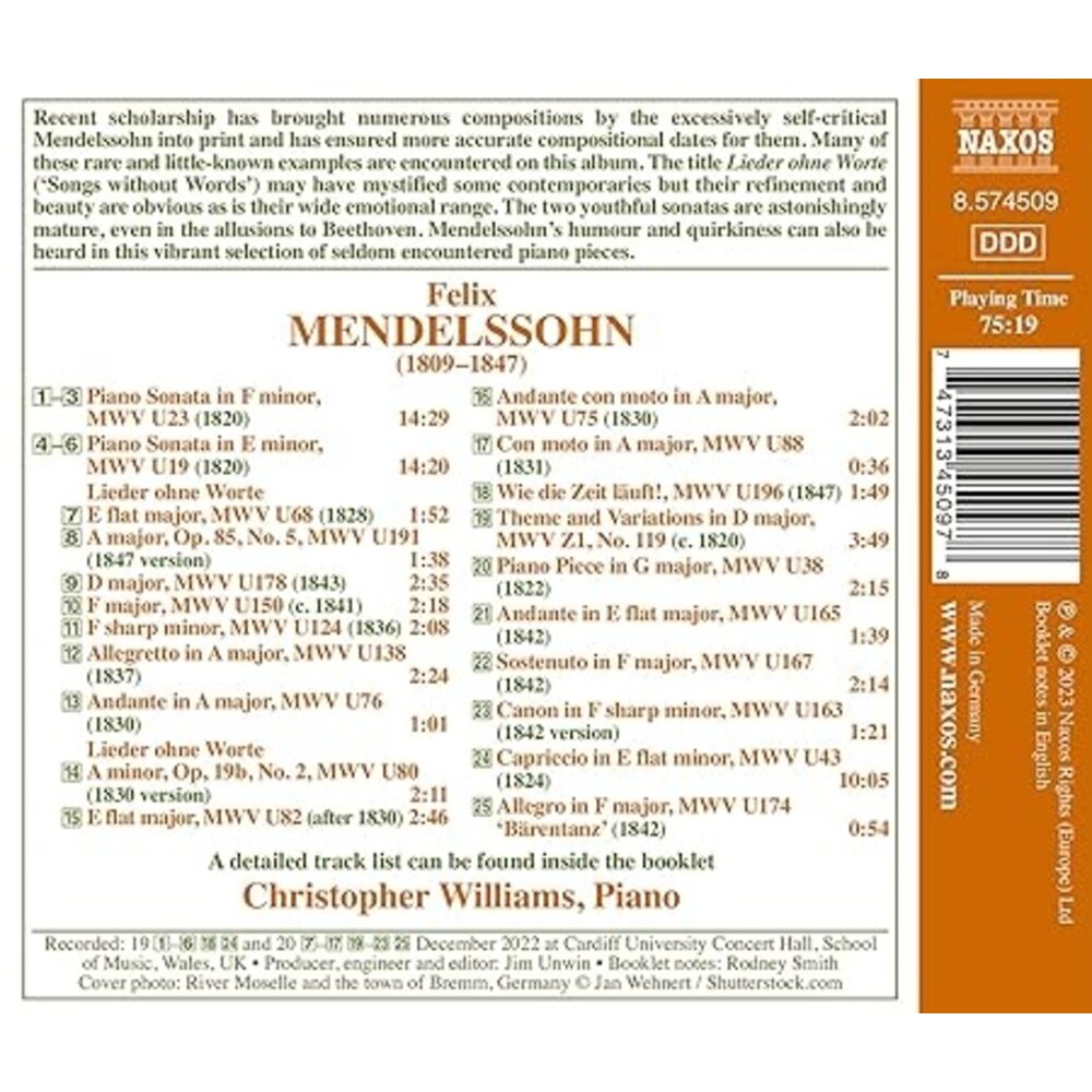 Naxos MENDELSSOHN: PIANO RARITIES: EARLY SONATAS - SONGS WITHOUT WORD