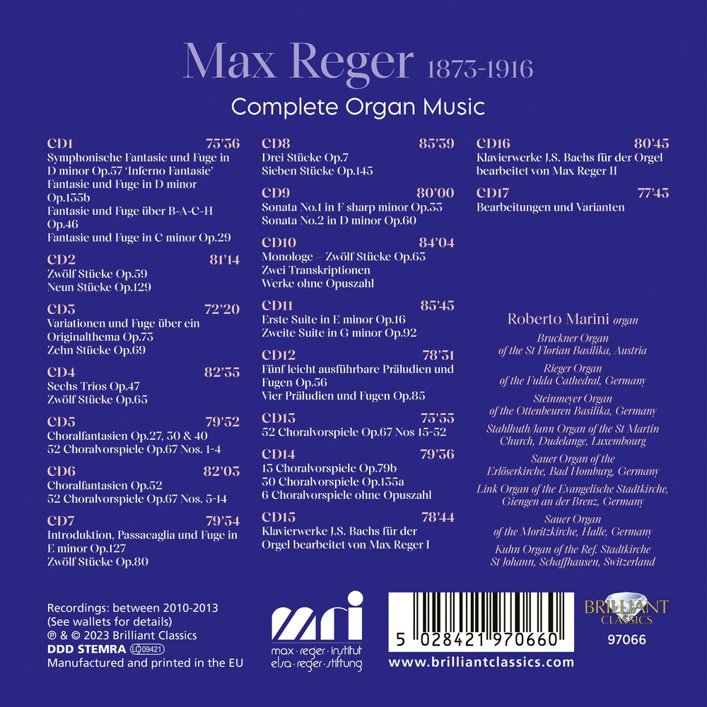 Brilliant Classics REGER: COMPLETE ORGAN MUSIC (17CD)