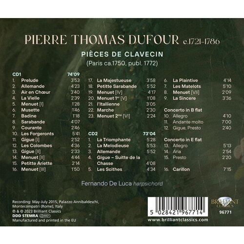 Brilliant Classics DUFOUR: PIECES DE CLAVECIN (2CD)