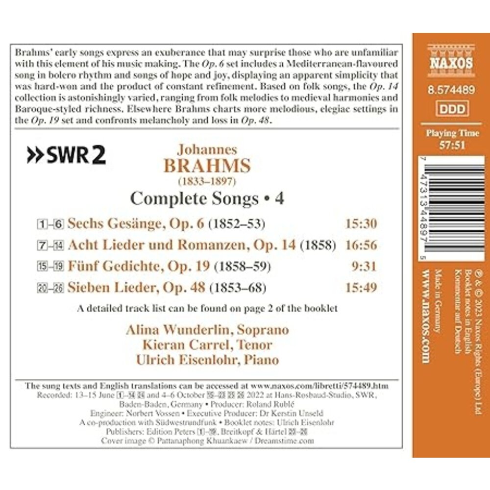 Naxos BRAHMS: COMPLETE SONGS, VOL. 4 OPP. 6, 14, 19 AND 48 (VOL.4)