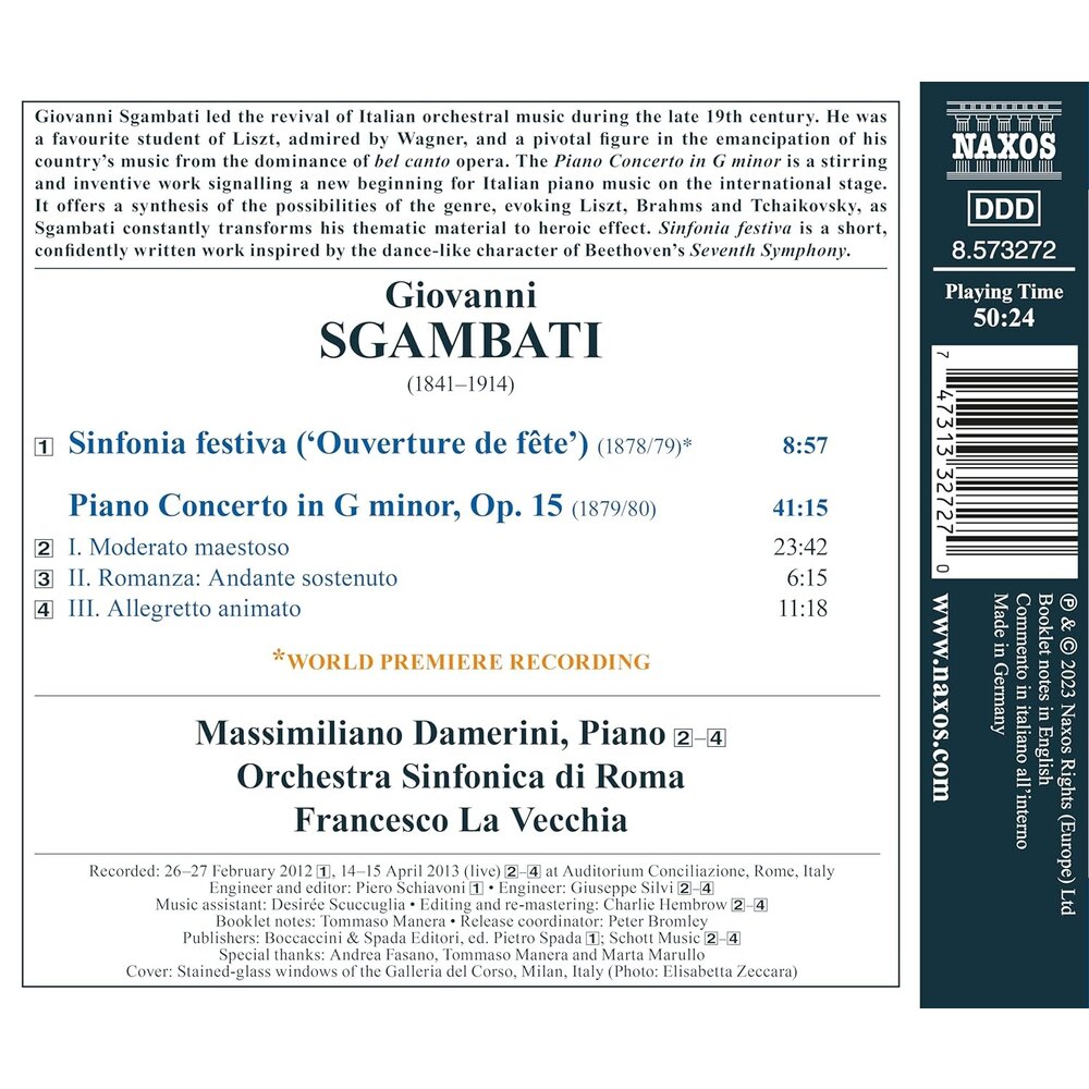 Naxos SGAMBATI: PIANO CONCERTO IN G MINOR - SINFONIA FESTIVA