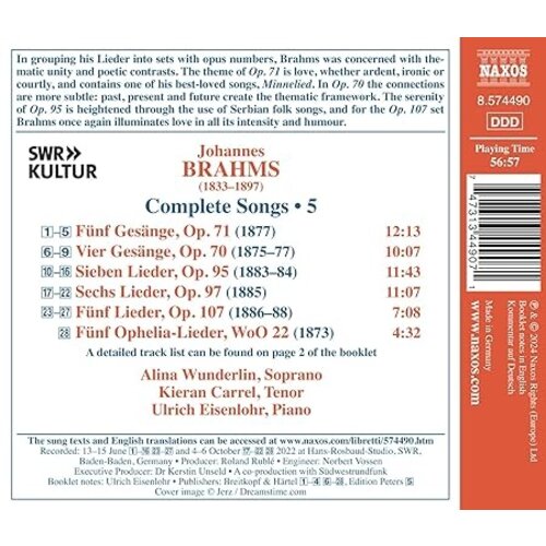 Naxos BRAHMS: COMPLETE SONGS, VOL. 5