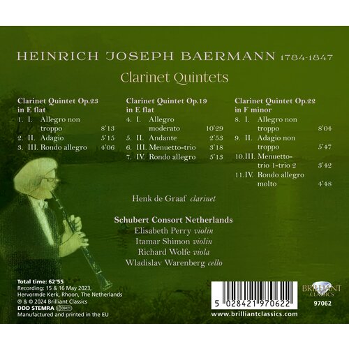 Brilliant Classics BAERMANN: CLARINET QUINTETS