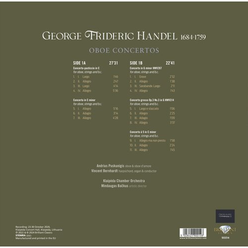 Brilliant Classics HANDEL: OBOE CONCERTOS (LP)