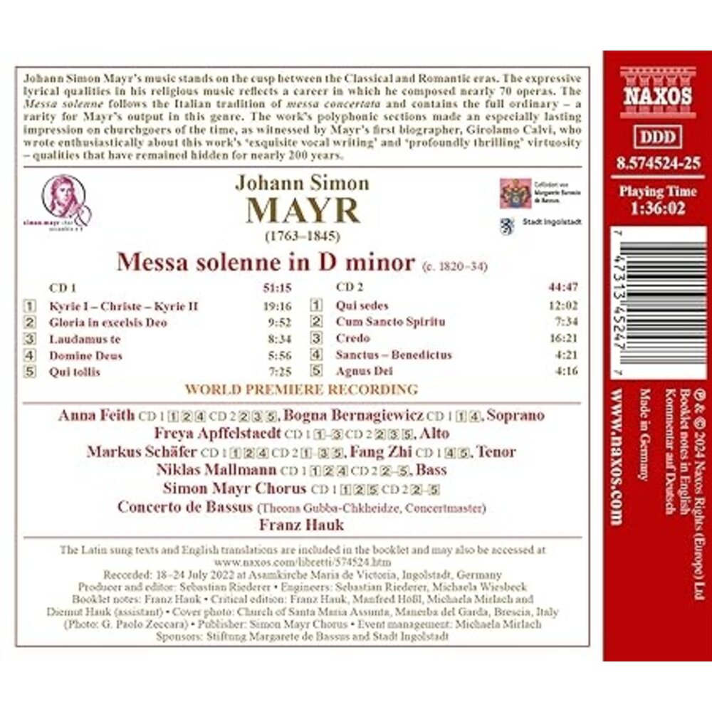 Naxos MAYR: MESSA SOLENNE IN D MINOR (2CD)