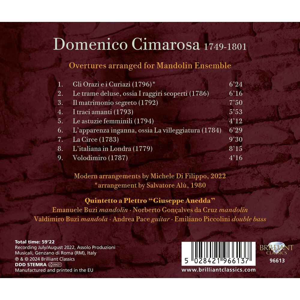 Brilliant Classics CIMAROSA: OVERTURES ARRANGED FOR MANDOLIN ENSEMBLE