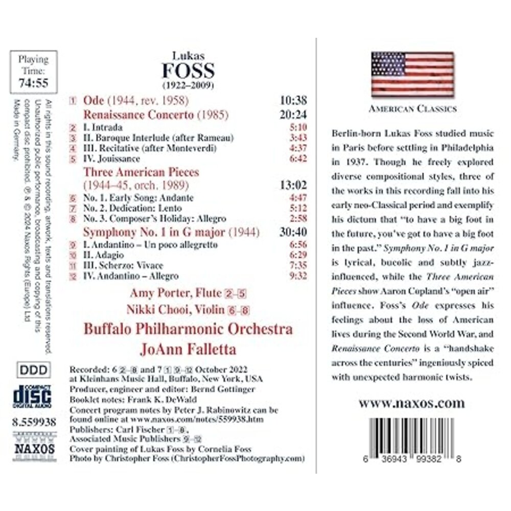 Naxos FOSS: SYMPHONY NO. 1, RENAISSANCE CONCERTO, THREE AMERICAN PIECES