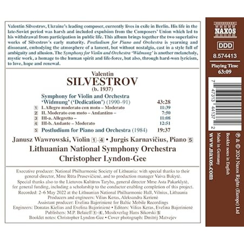 Naxos SILVESTROV: SYMPHONY FOR VIOLIN AND ORCHESTRA 'WIDMUNG', POSTLUDIUM FOR PIANO AND ORCHESTRA