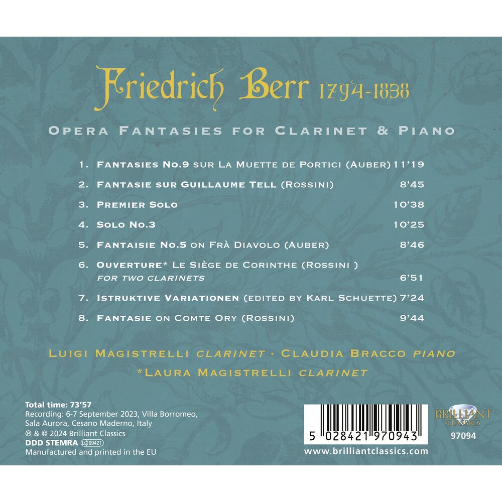 Brilliant Classics BERR: OPERA FANTASIES FOR CLARINET & PIANO