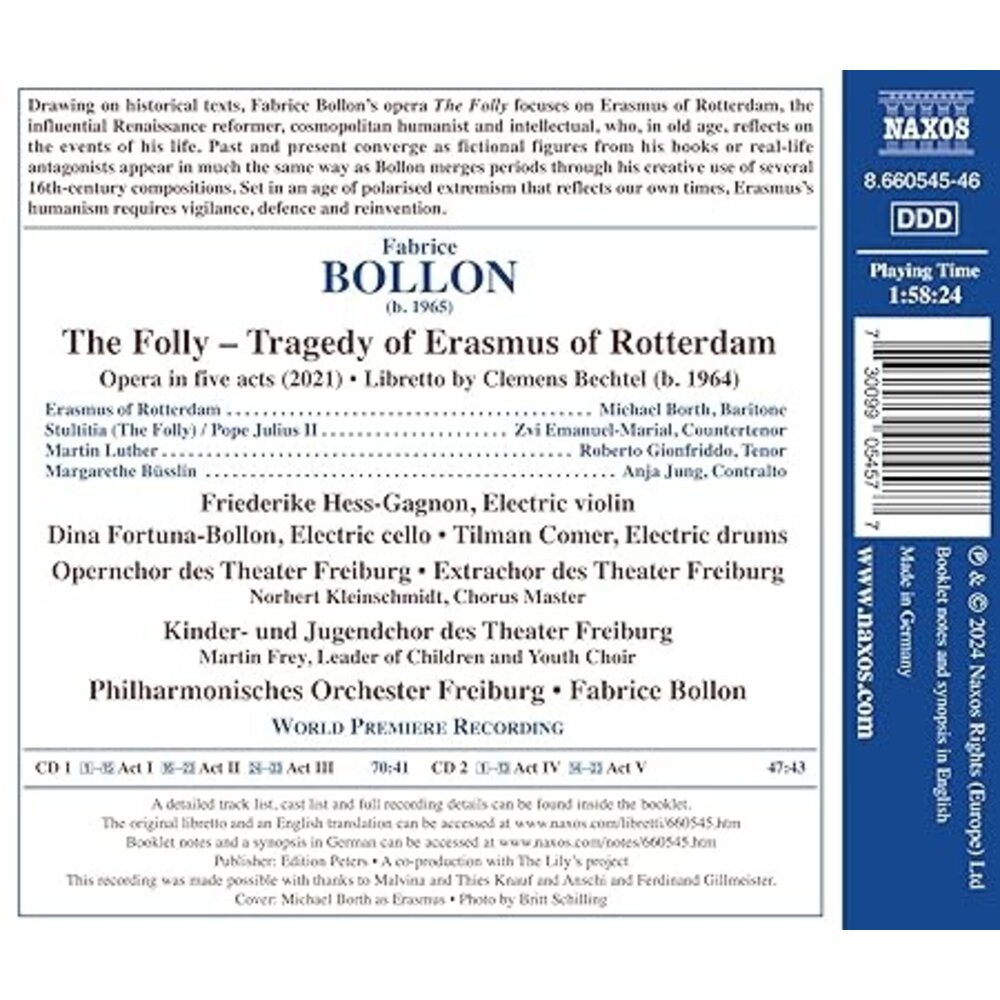 Naxos BOLLON: THE FOLLY (TRAGEDY OF ERASMUS OF ROTTERDAM) (2CD)