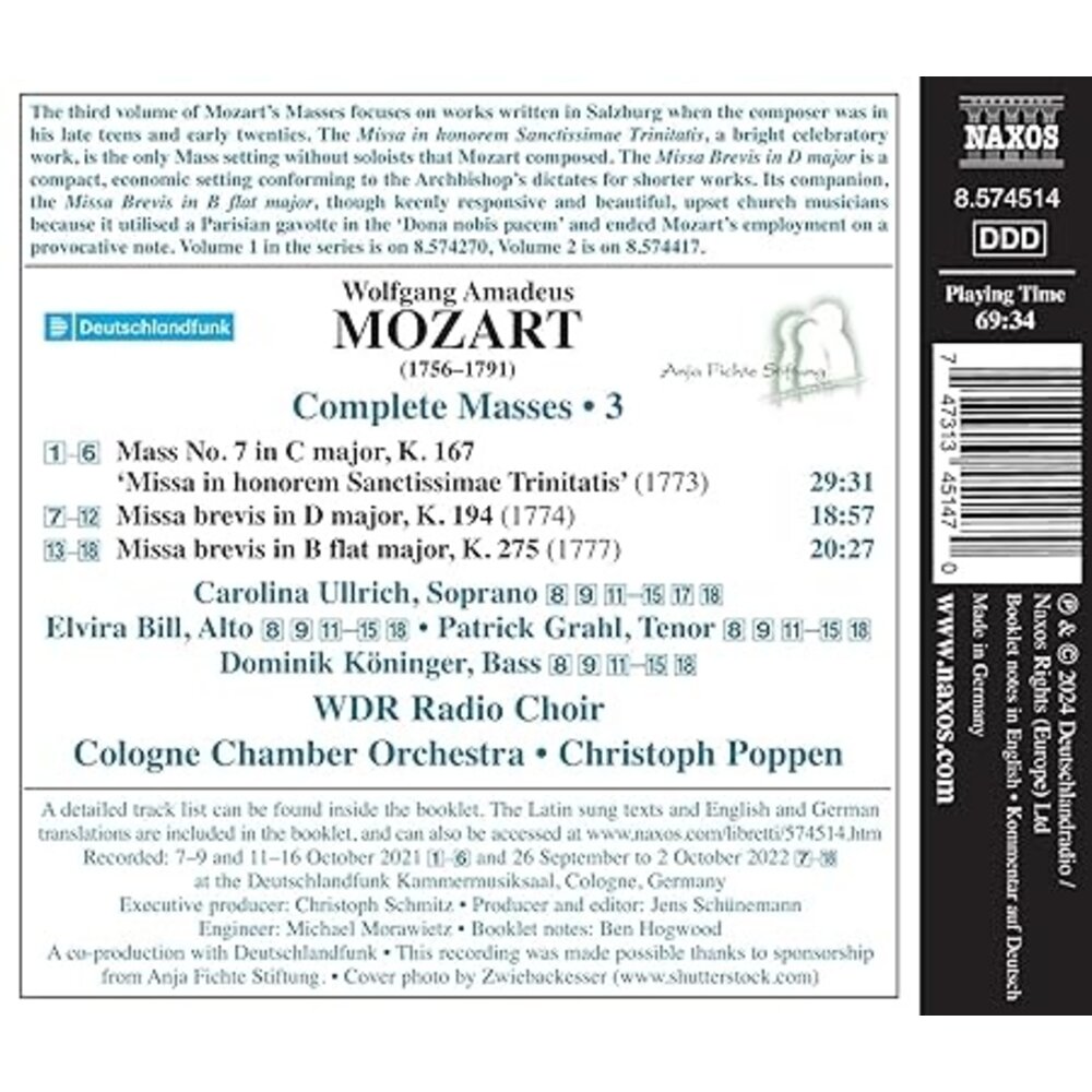 Naxos MOZART: COMPLETE MASSES, VOL. 3