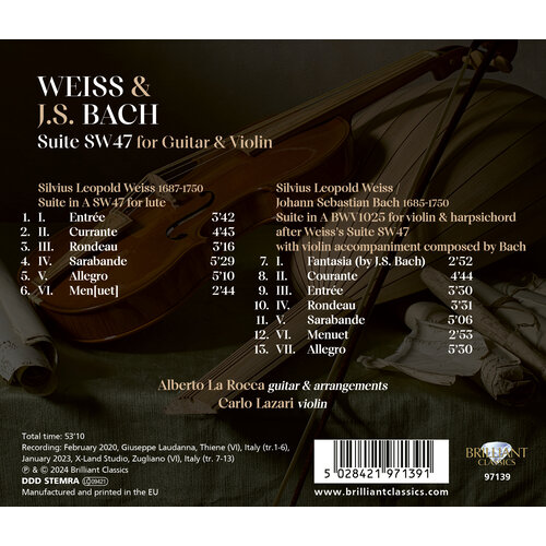 Brilliant Classics WEISS & J.S. BACH: SUITE SW47 FOR GUITAR & VIOLIN