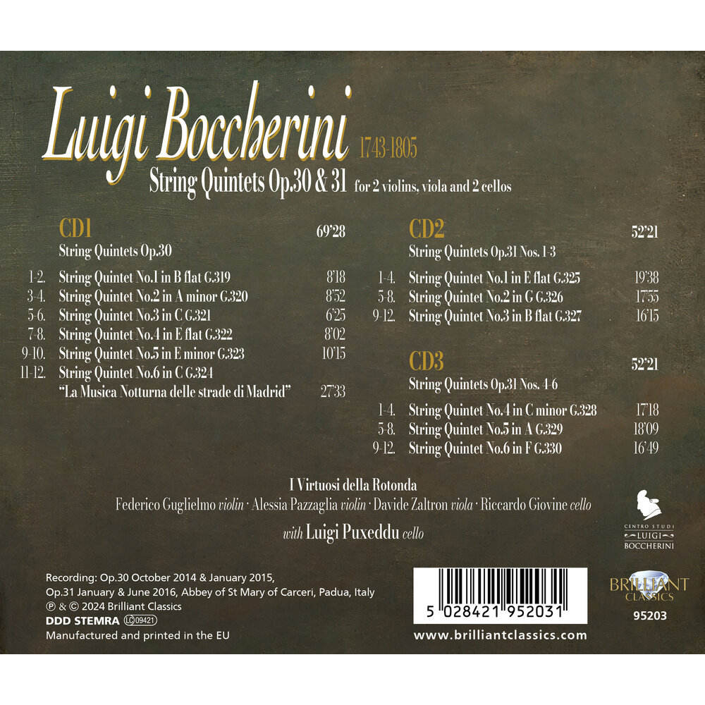 Brilliant Classics BOCCHERINI: STRING QUINTETS OP.30 & OP.31 (3CD)