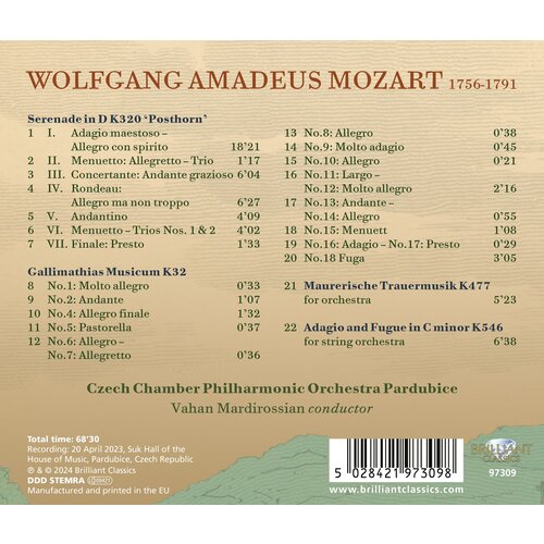 Brilliant Classics MOZART: 'POSTHORN' SERENADE K320, GALLIMATHIAS MUSICUM K32