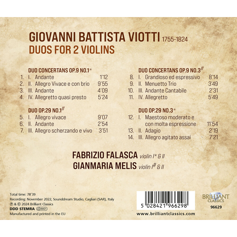Brilliant Classics VIOTTI: DUOS FOR 2 VIOLINS