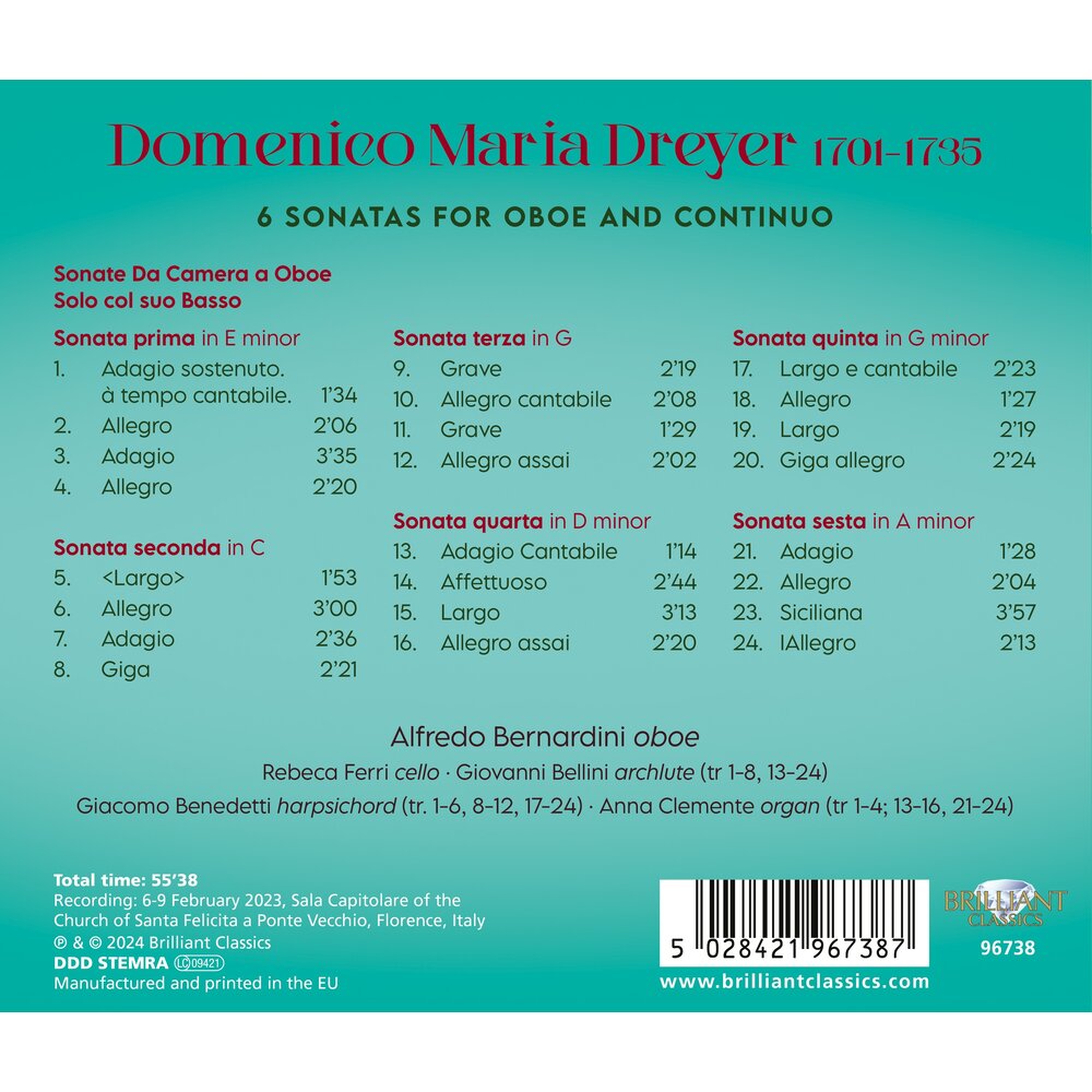 Brilliant Classics DREYER: 6 SONATAS FOR OBOE AND CONTINUO
