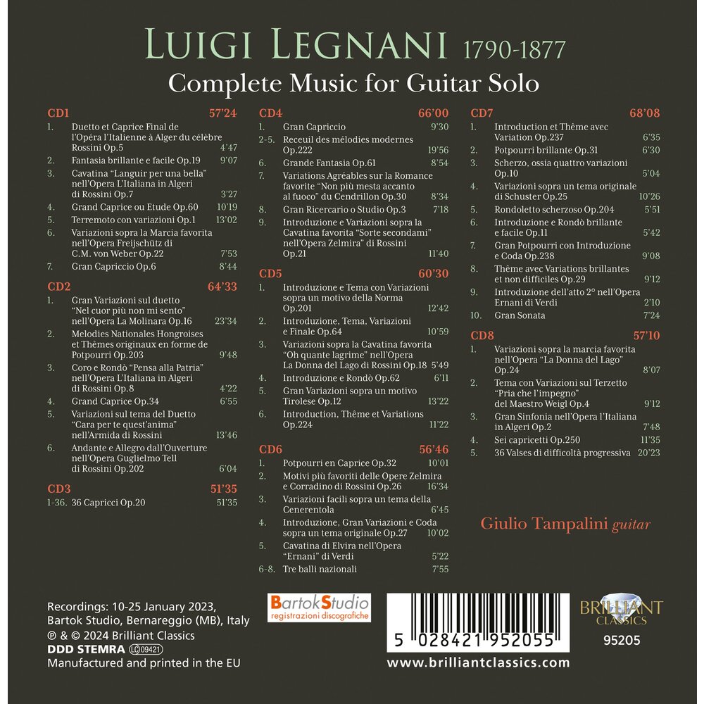 Brilliant Classics LEGNANI: COMPLETE MUSIC FOR GUITAR SOLO (8CD)