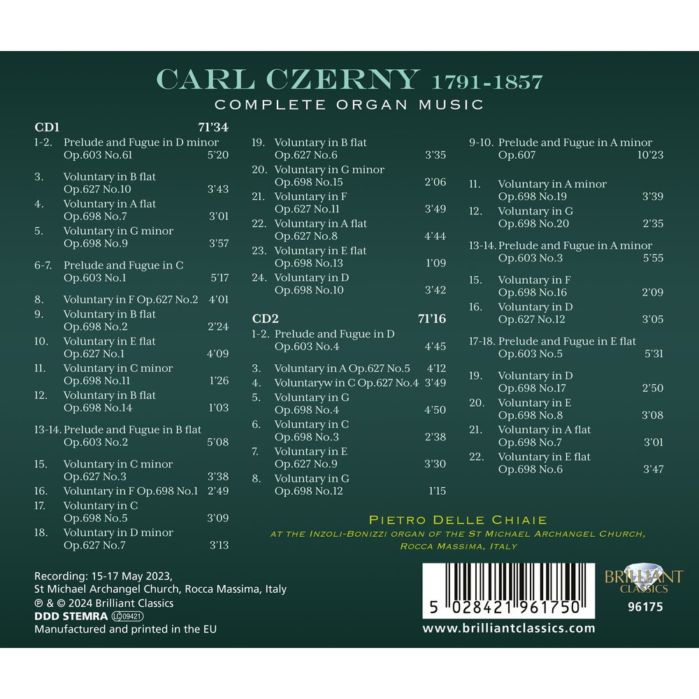 Brilliant Classics CZERNY: COMPLETE ORGAN MUSIC (2CD)