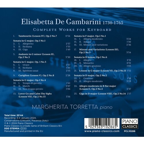 Piano Classics DE GAMBARINI: COMPLETE WORKS FOR KEYBOARD