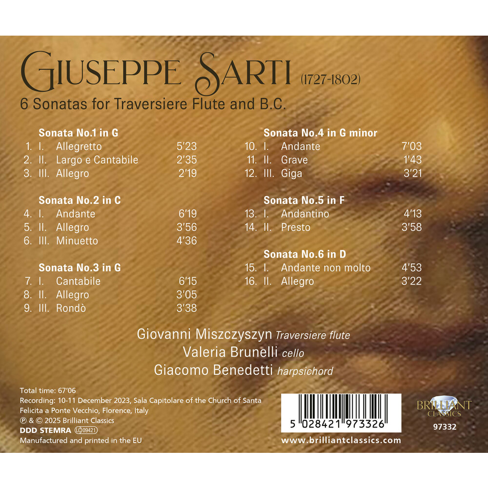 Brilliant Classics SARTI: 6 SONATAS FOR TRAVERSIERE FLUTE AND B.C.