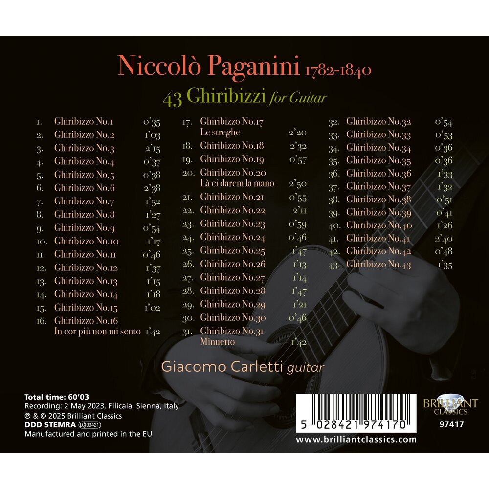 Brilliant Classics PAGANINI: 43 GHIRIBIZZI FOR GUITAR
