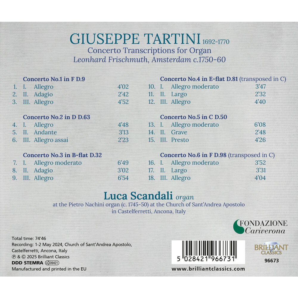 Brilliant Classics TARTINI: CONCERTO TRANSCRIPTION FOR ORGAN