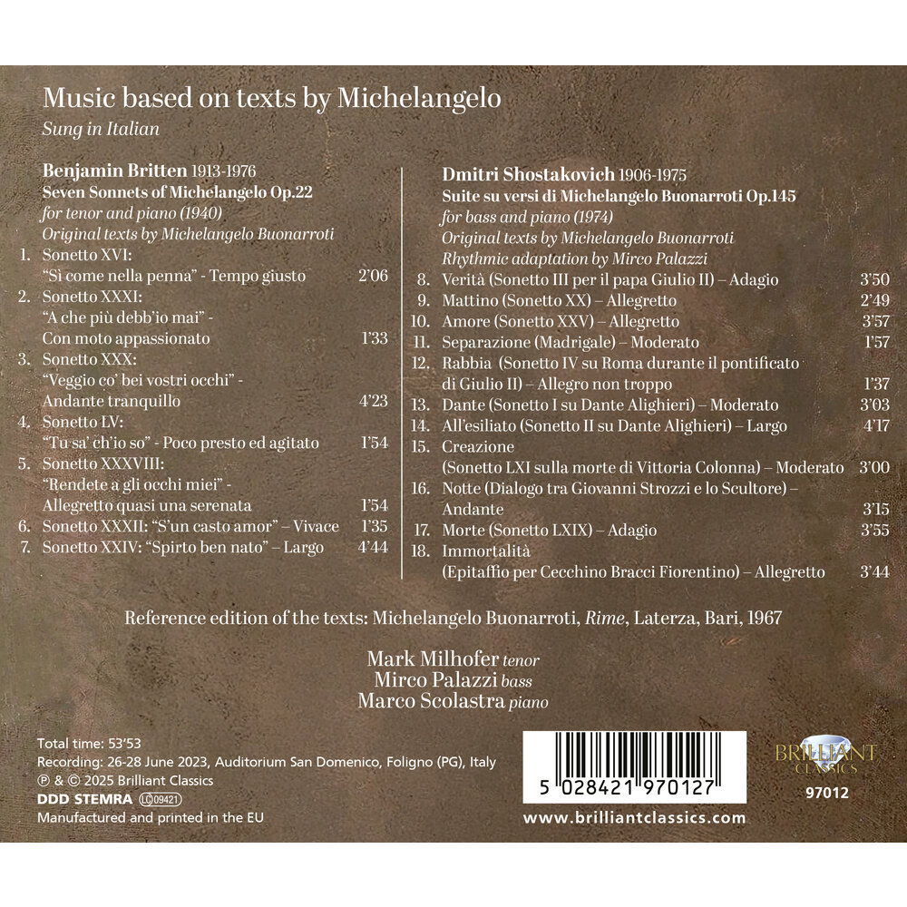 Brilliant Classics BRITTEN & SHOSTAKOVICH: MUSIC BASED ON TEXT BY  MICHELANGELO