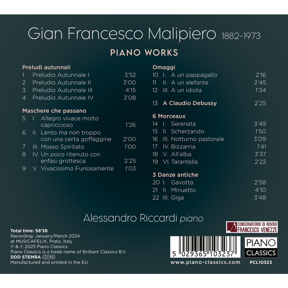 Piano Classics MALIPIERO: PIANO WORKS