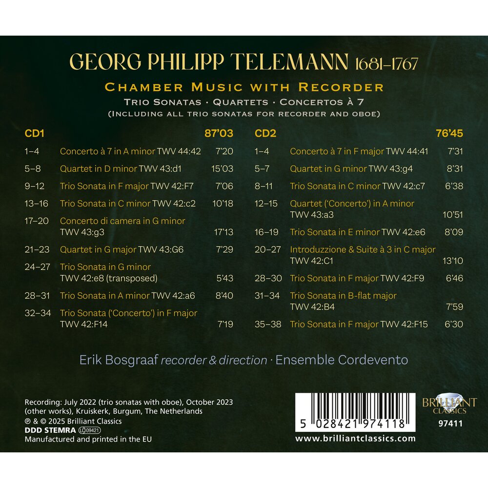 Brilliant Classics TELEMANN: CHAMBER MUSIC WITH RECORDER (2CD)