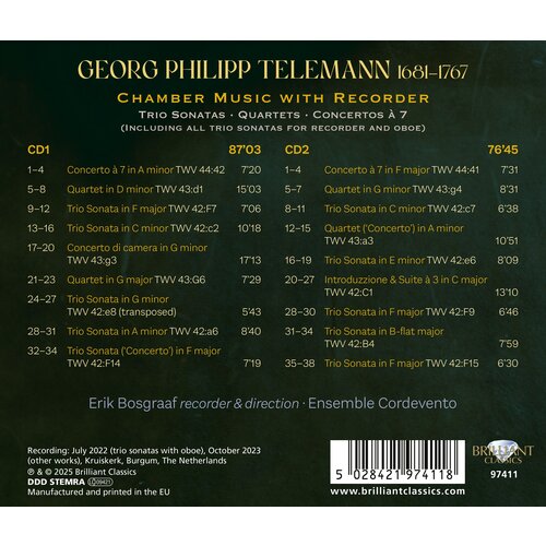 Brilliant Classics TELEMANN: CHAMBER MUSIC WITH RECORDER (2CD)