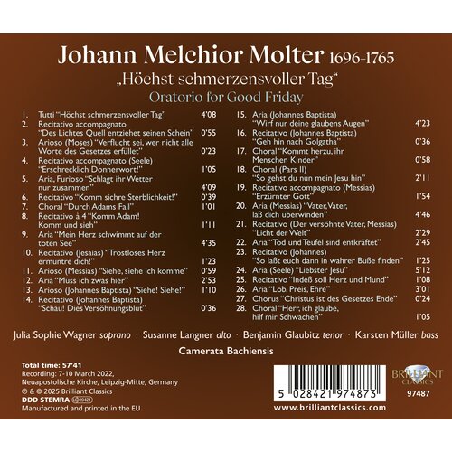Brilliant Classics MOLTER: ORATORIO "HÖCHST SCHMERZENSVOLLER TAG"