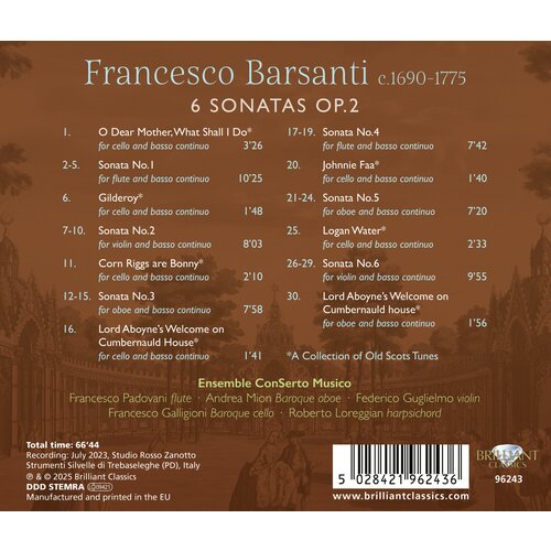 Brilliant Classics BARSANTI: 6 SONATAS OP.2
