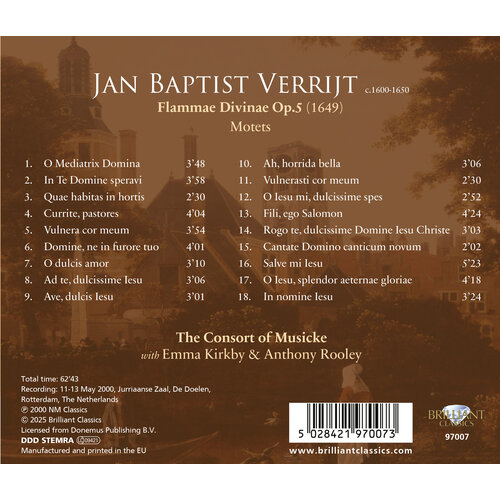 Brilliant Classics VERRIJT: FLAMMAE DIVINAE OP.5, MOTETS
