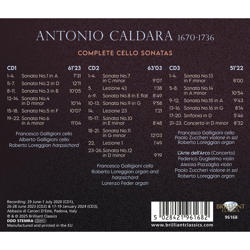 Brilliant Classics CALDARA: COMPLETE CELLO SONATAS (3CD)