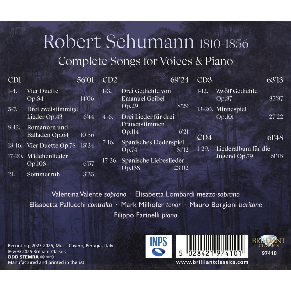 Brilliant Classics SCHUMANN: COMPLETE SONGS FOR VOICES & PIANO (4CD)