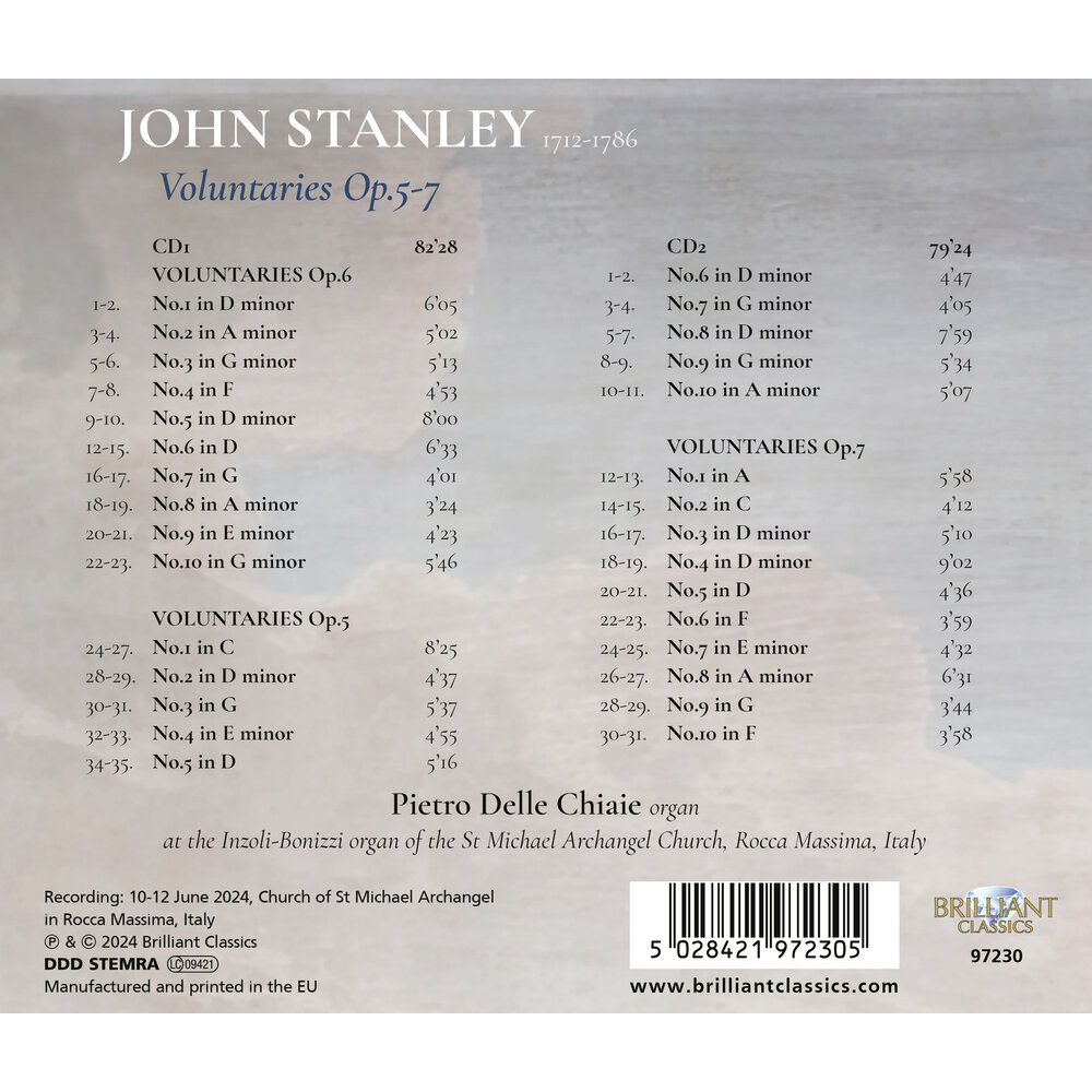 Brilliant Classics STANLEY: VOLUNTARIES OP. 5-7 (2CD)