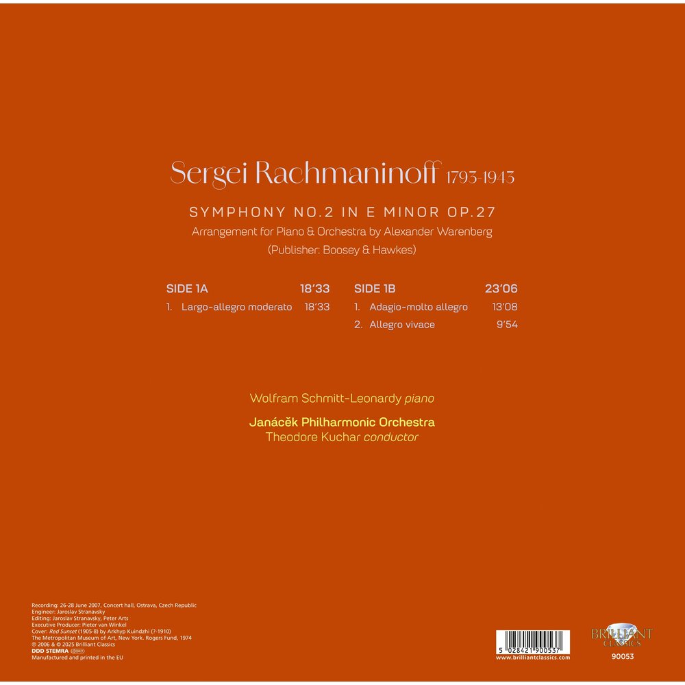 Brilliant Classics RACHMANINOFF: SYMPHONY NO.2, ARRANGEMENT FOR PIANO & ORCHESTRA BY ALEXANDER WARENBERG (LP)