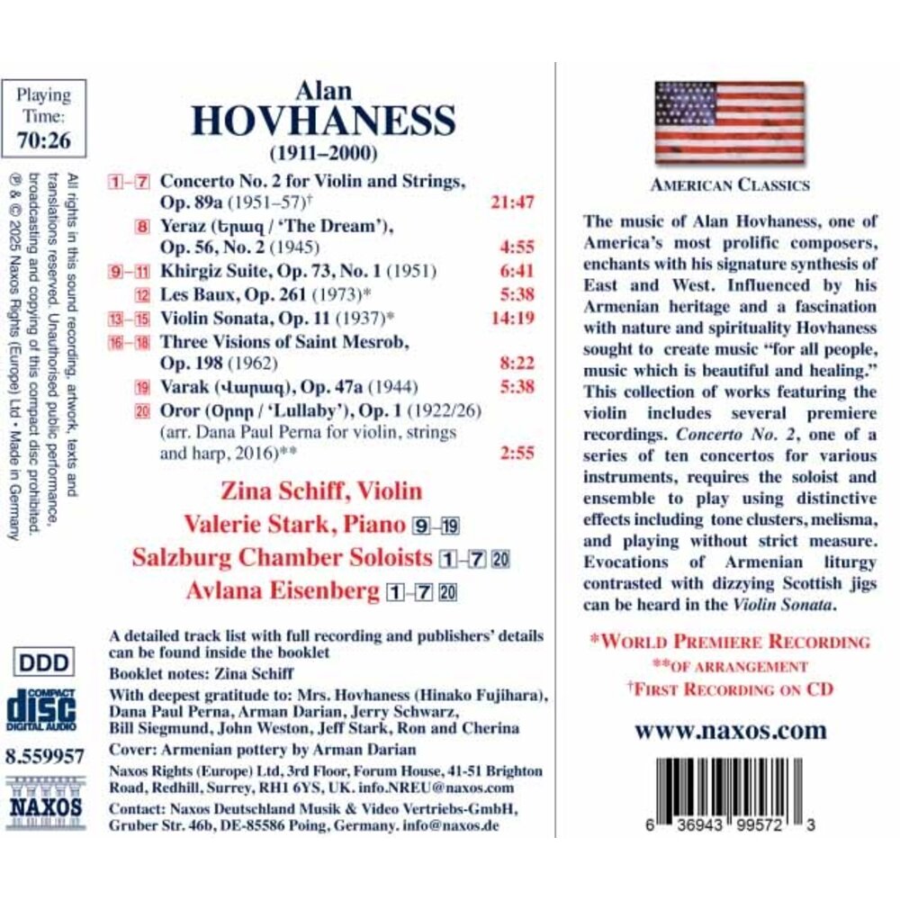 Naxos HOVHANESS: CONCERTO NO.2;WORKS FOR VIOLIN AND PIANO