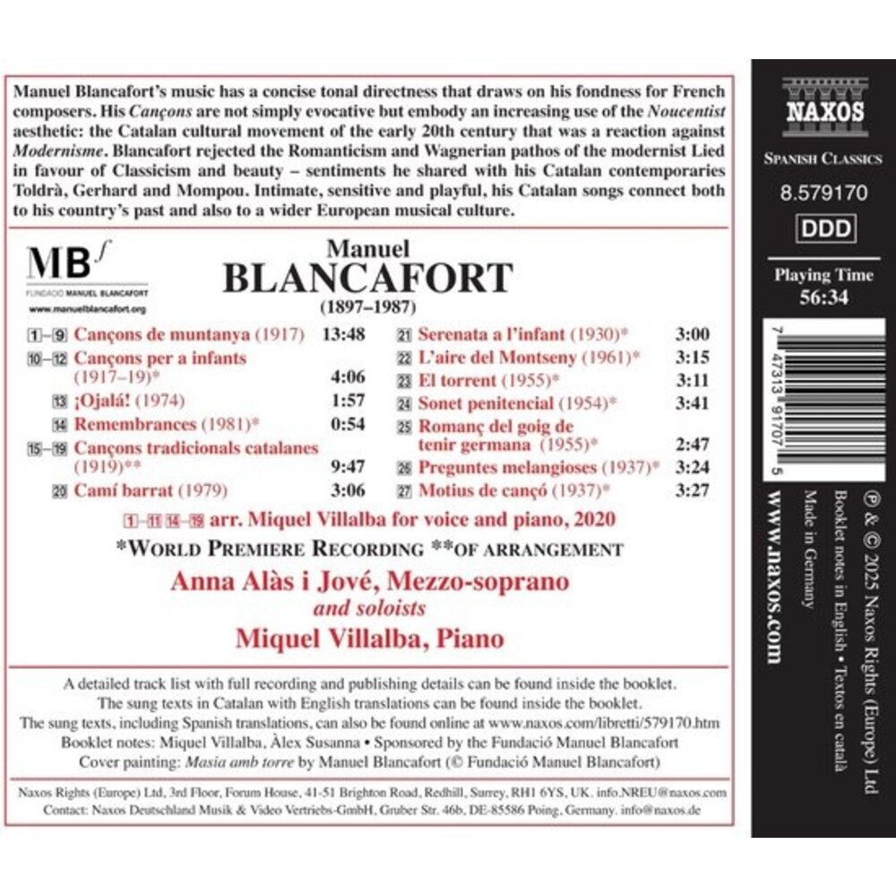 Naxos BLANCAFORT: COMPLETE SONGS, VOL.2