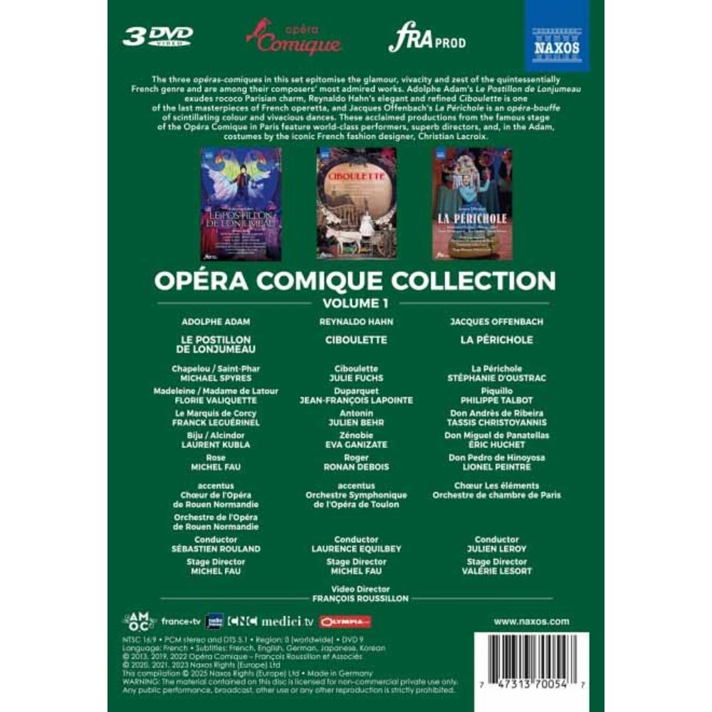 Naxos OPERA COMIQUE COLLECTION, VOL. 1 - LE POSTILLON DE LONJUMEAU, CIBOULETTE & LA PERICHOLE (3DVD)