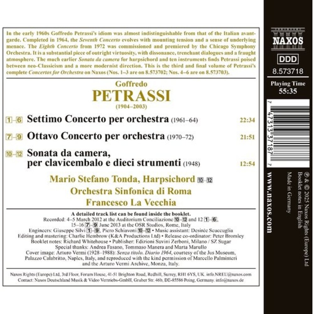Naxos PETRASSI: CONCERTOS FOR ORCHESTRA NOS. 7-8 & SONATA DA CAMERA
