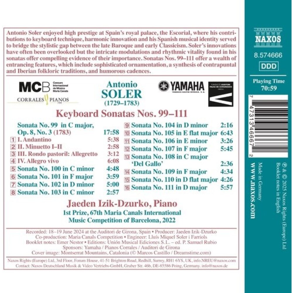 Naxos SOLER: KEYBOARD SONATAS NOS. 99-111