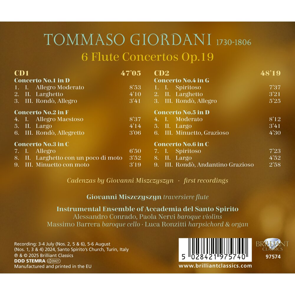 Brilliant Classics Giordani: 6 Flute Concertos (2CD)