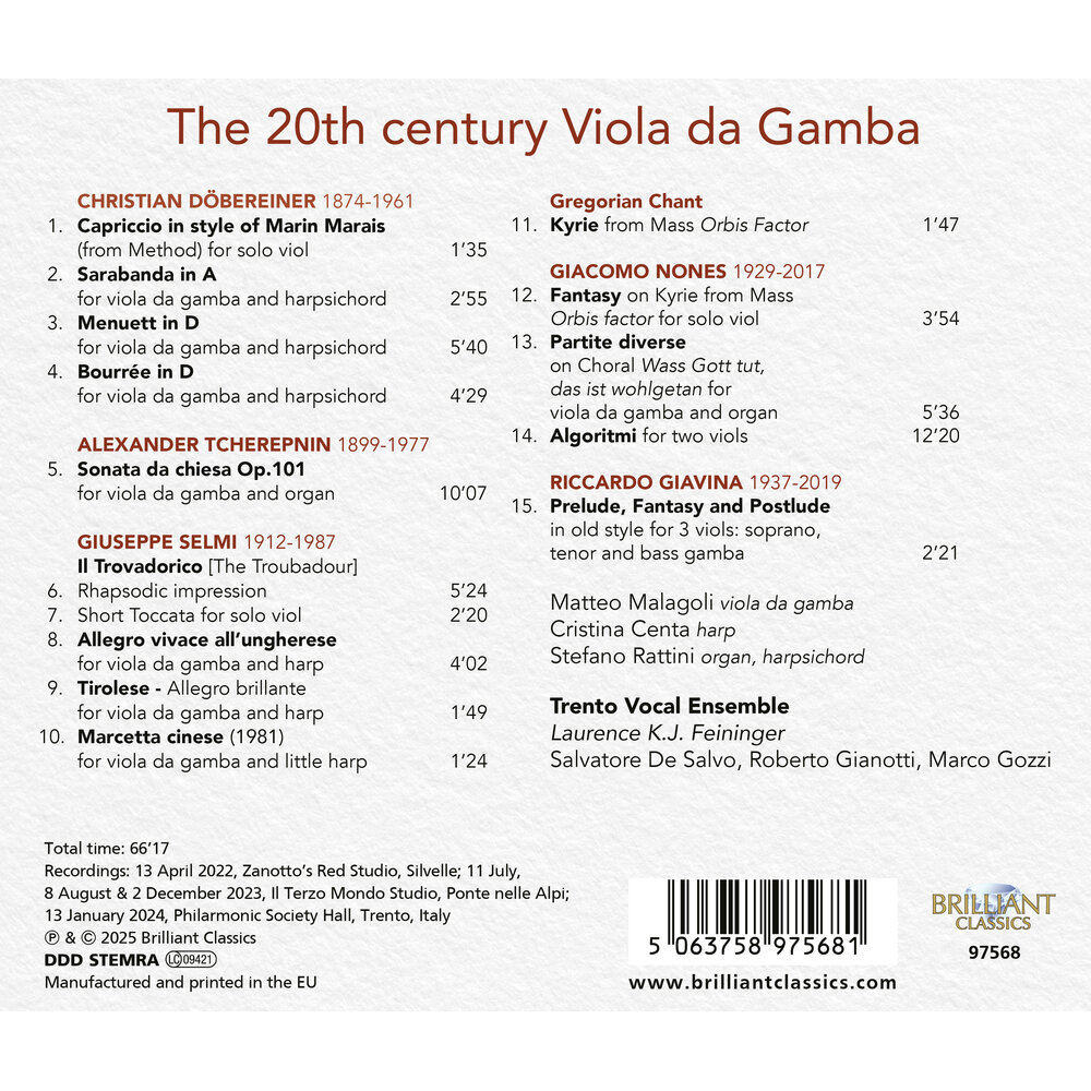 Brilliant Classics THE 20TH CENTURY VIOLA DA GAMBA